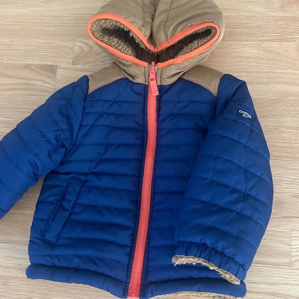 Toddler Kids Sherpa Puffer Reversible Hooded Jacket, Full Zip, Oshkosh Size 2T